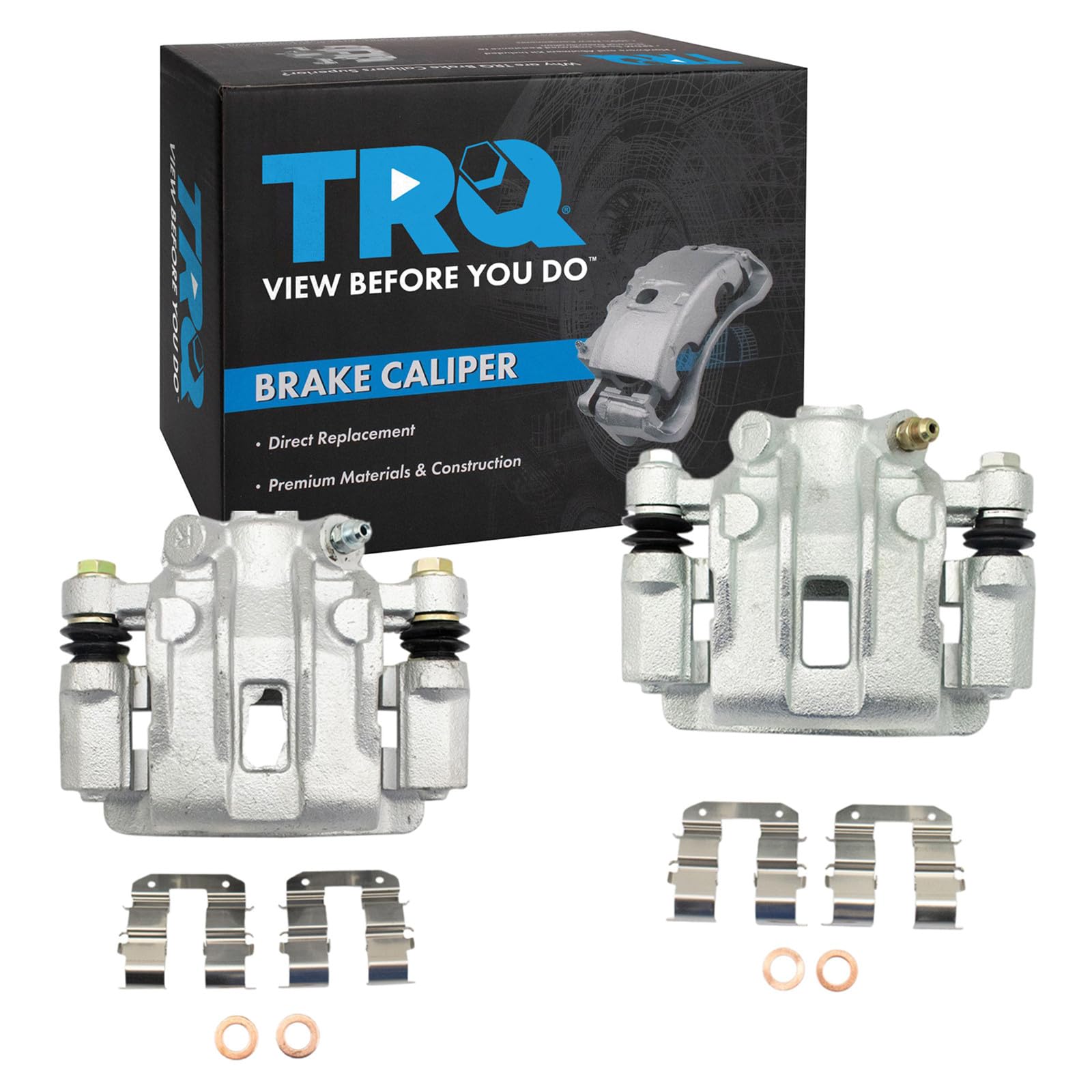 TRQ Rear Driver and Passenger Side Brake Caliper Set Caliper Brackets