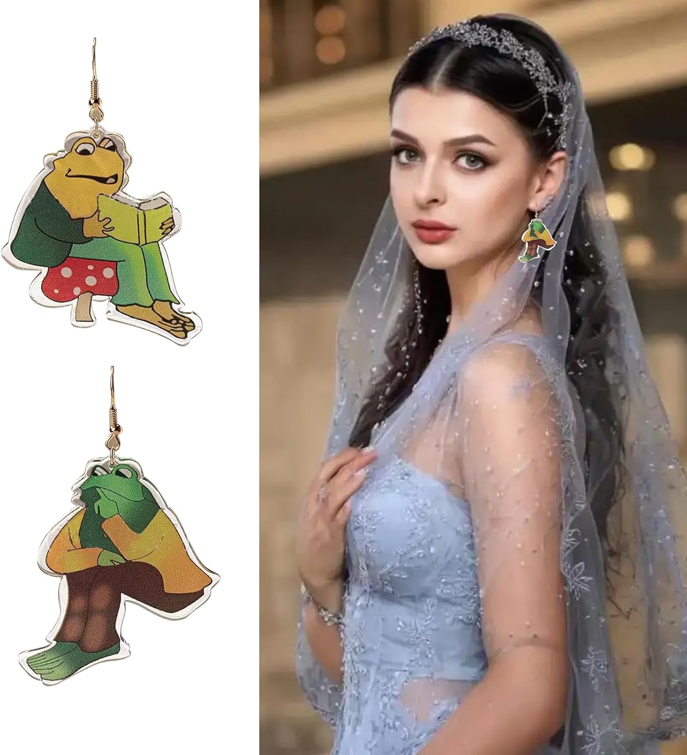 Frog Earrings,Cute Funky Green Frog Earrings For Women,Asymmetrical Think Animal Book Fun Creative Dangle Drop Earring for Women Accessories Charms - Image 7