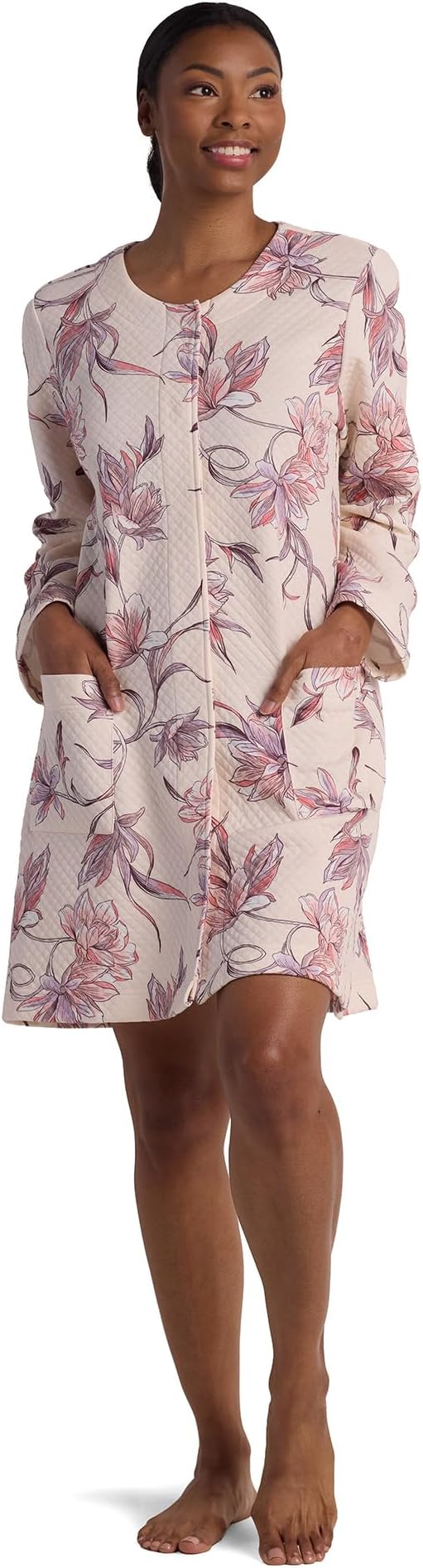 Women's Short Robe, Soft Quilted Knit Robe with 3/4th Sleeves, Pockets, Sleepwear and Loungewear