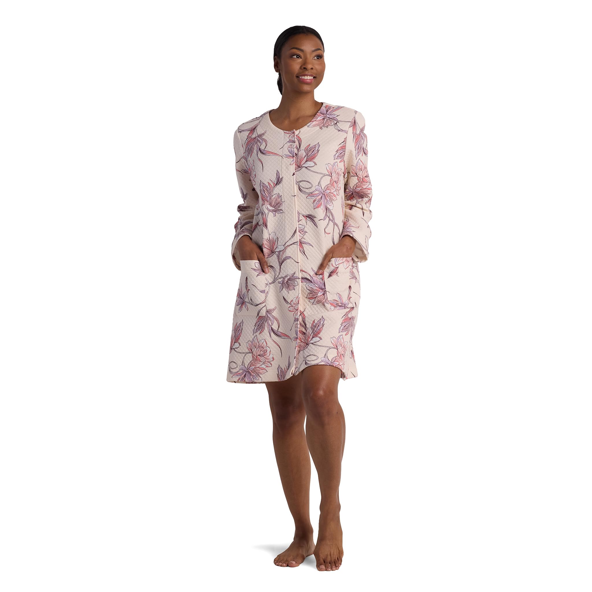 Women's Short Robe, Soft Quilted Knit Robe with 3/4th Sleeves, Pockets, Sleepwear and Loungewear