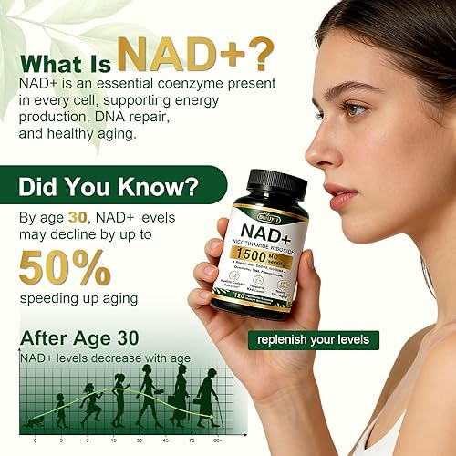 Miniatura 3 de Suplemento NAD de 1500 mg con resveratrol, urolitina A, CoQ10 para energía celular, enfoque, salud de las mitocondrias, digestión, desintoxicación,