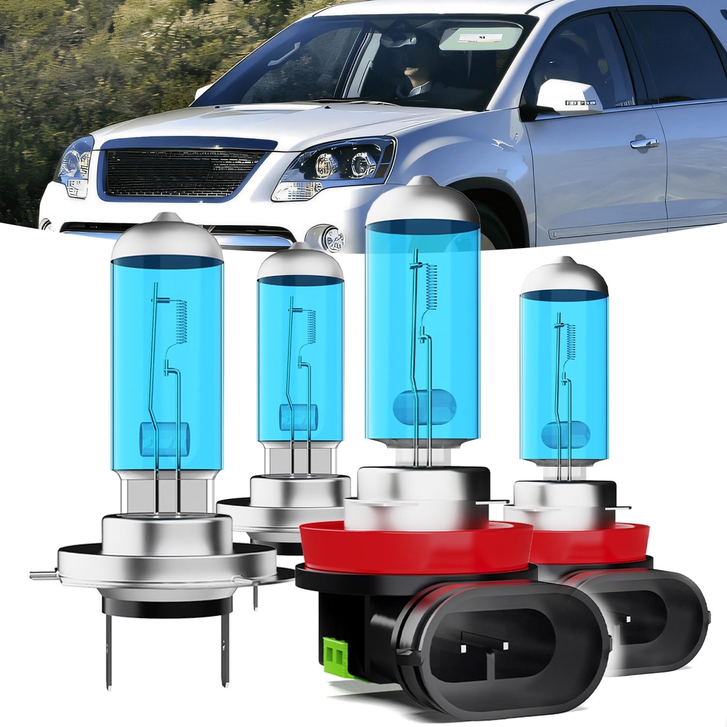 Headlights Fit For GMC Acadia 2007-2012 Halogen Headlight Bulbs,H7 High Beam+ H11/H8/H9 Low Beam+ h16 Fog Light Combo,Plug And Play,Pack of 6 (GMC Acadia 2007-2012)