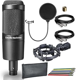 Audio-Technica AT2035 Cardioid Condenser Microphone with Shockmount, Pop Filter, 2-10ft. XLR Cables, and 6Pk Cable Ties