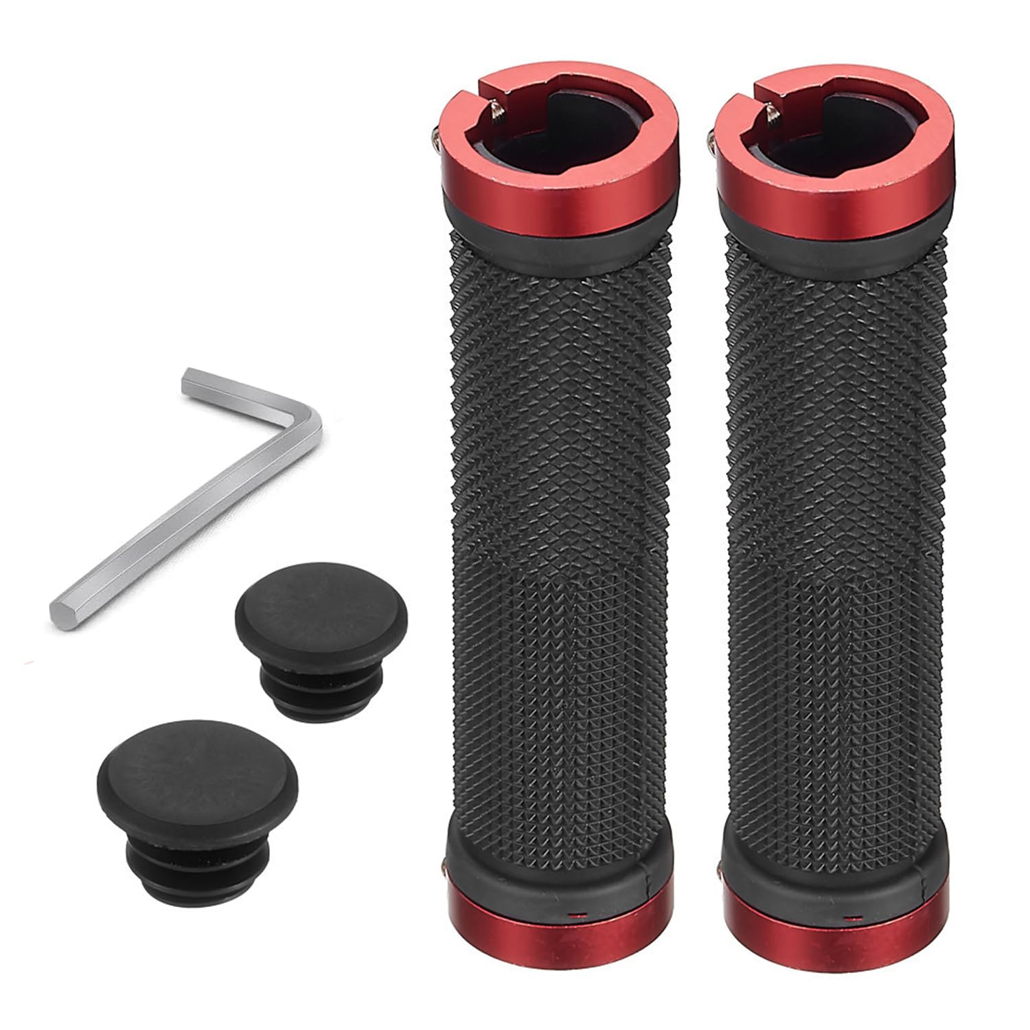 Bike Handlebar Grips, Soft Non-Slip Rubber Bicycle Handle Grip, with Double Lock for Scooter Urban Bike Tricycle Wheel Chair MTB BMX Foldable Bicycle (Red)