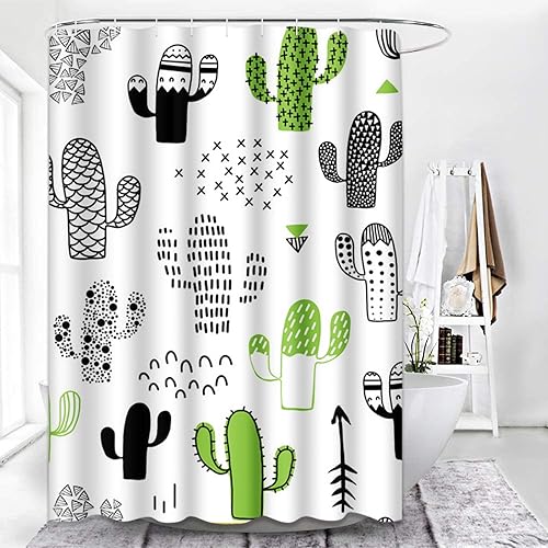 Miniatura 5 de Cortina de ducha negra del desierto lindo dibujado a mano con cactus hipster geométrico impermeable tela de poliéster 72 x 72 pulgadas, juego