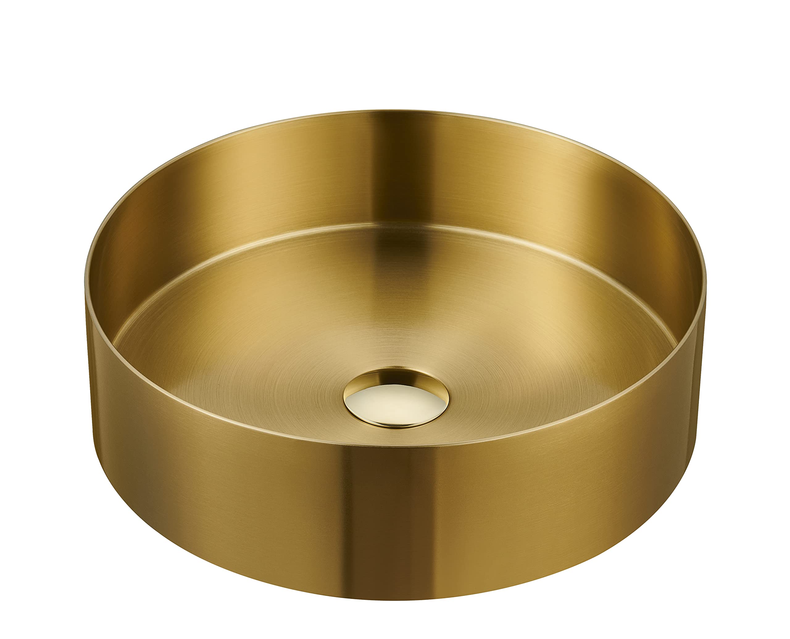 Batashy brushed gold round stainless bathroom vessel sink 14.9 inch
