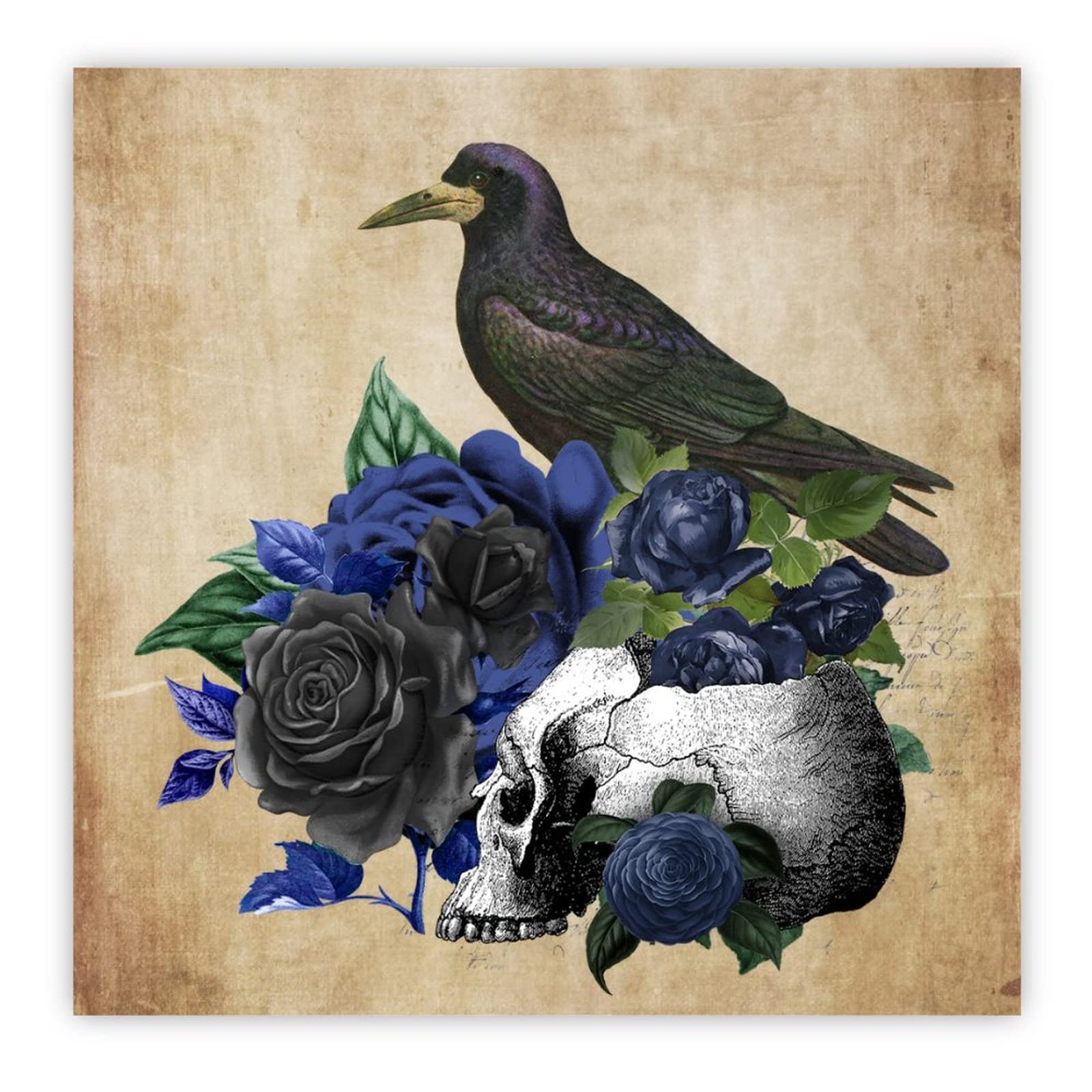Raven On Skull décoration murale effrayante en bois rose bleue Halloween