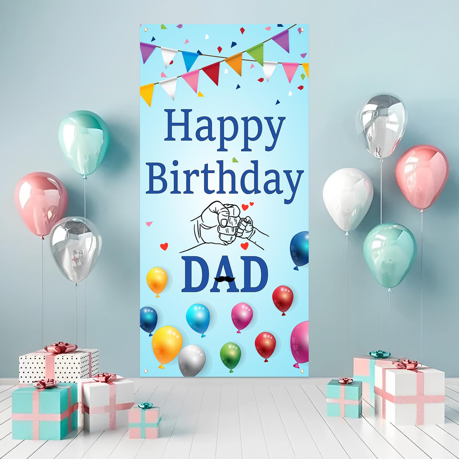 Geburtstags-Banner 'Happy Birthday Dad' – Ca. 180x110 Cm, Blau, Aus Polyester