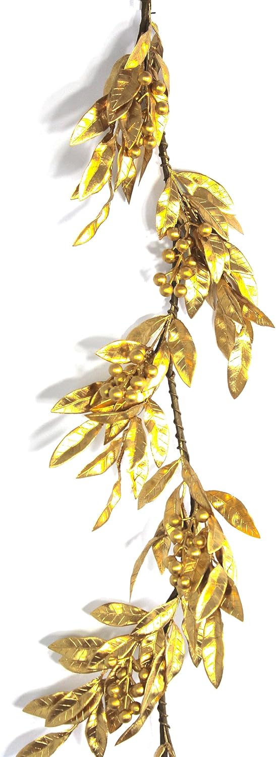 Gold Bay Leaf Garland with Gold Berries Home & Kitchen