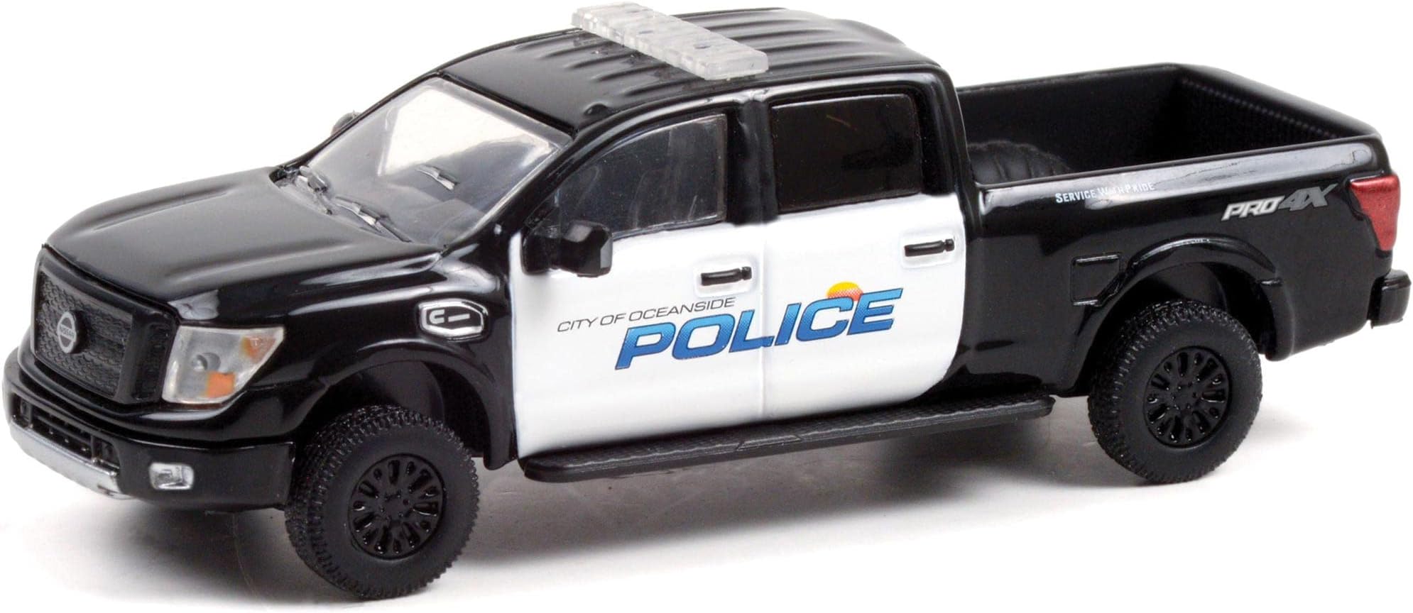 Greenlight 2018 Titan XD Pro-4X Pickup Truck Black and White Oceanside Police (California) Hot Pursuit Series 39 1/64 Diecast Model Car by 42970 E