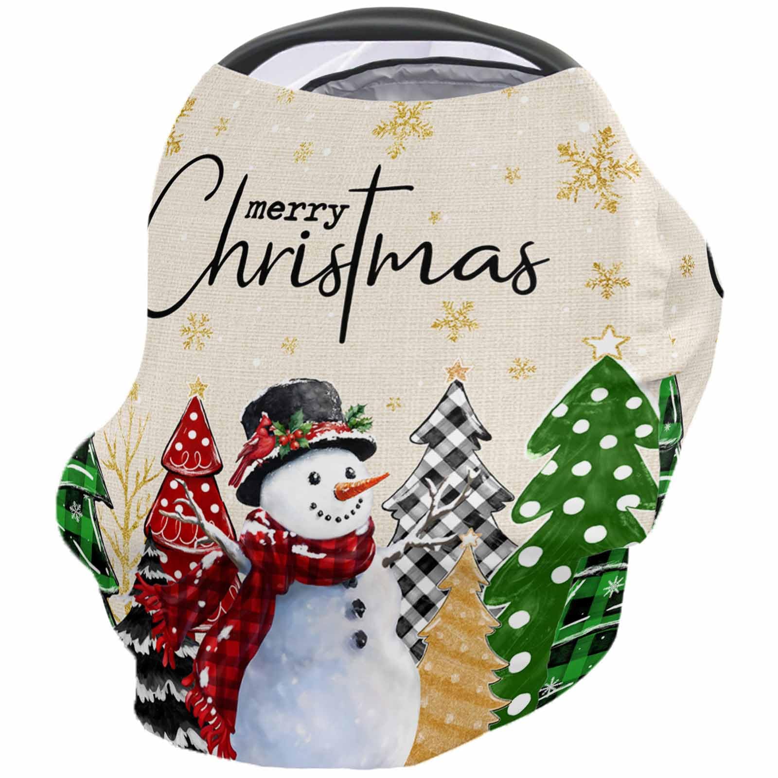 Nursing Cover for Breastfeeding Scarf, Merry Christmas Cute Snowman Xmas Tree Snowflake Glod Baby Car Covers Super Soft Multi Use for Canopy Shopping Cart Cover Blanket Stroller Cover