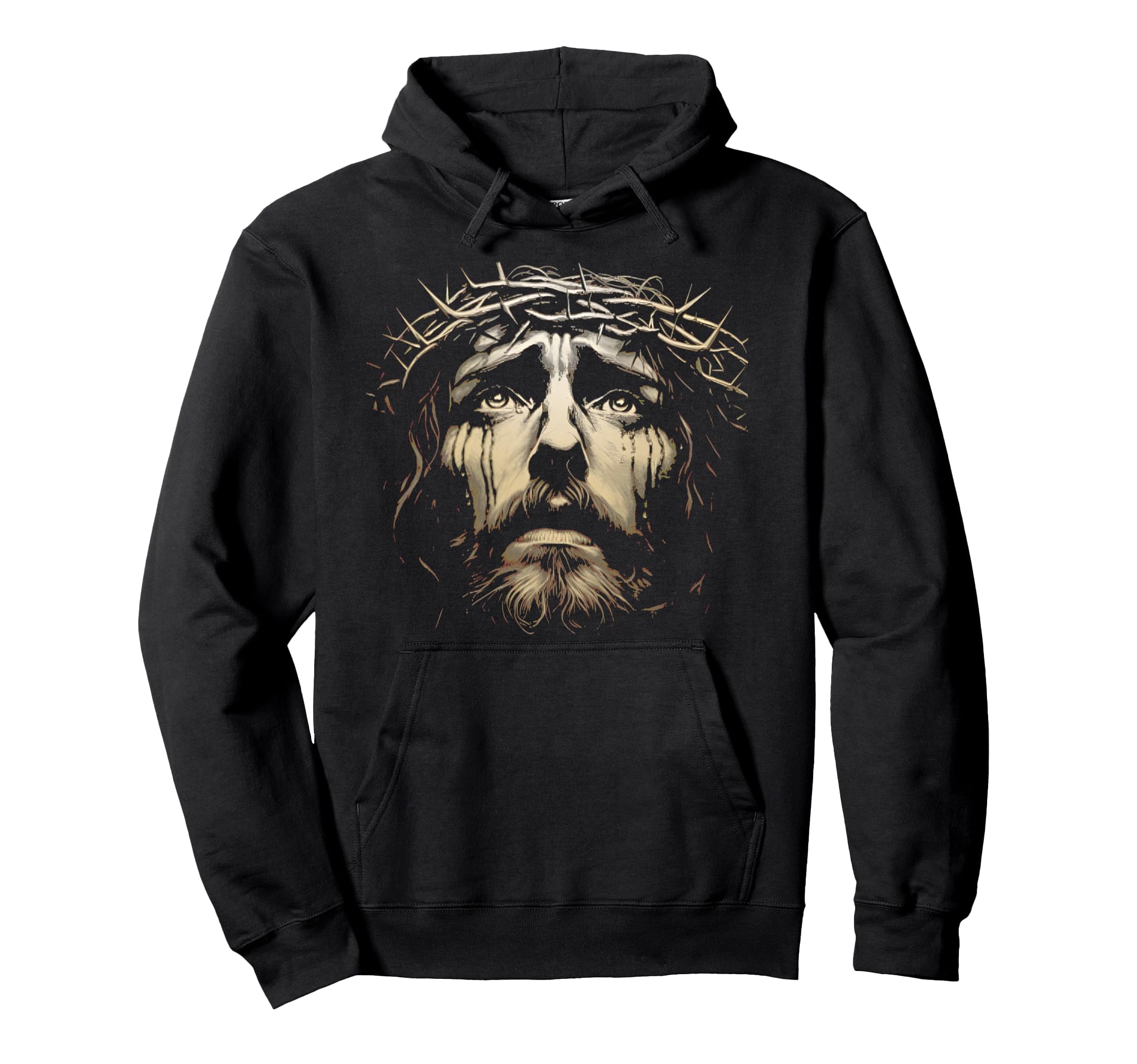 Jesus Christ Face With Crown Of Thorns God Bible Vintage Pullover Hoodie