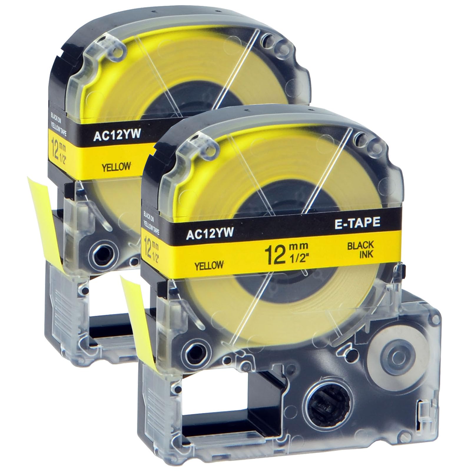 GREENCYCLE 2PK Compatible for LW Label Maker Tape 12mm 0.47 LC-4YBW LC4YBW SC12YW Black on Yellow Label Tape for LabelWorks LW-K200PX LW-C610PX