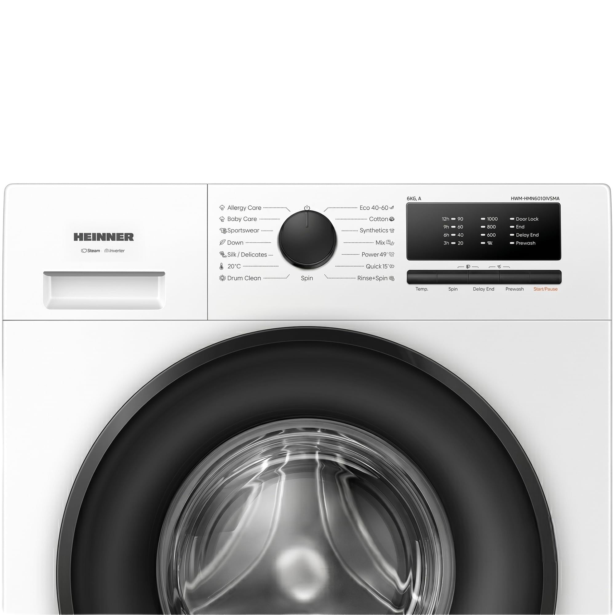 Energieklasse A Waschmaschine 6 kg Slim Frontlader (37 cm tief), 1000 U/min, Inverter Motor, 15 Programme, Steam Care, Quick 15', Kindersicherung, Weiß, HWM-HMN6010IVSMA
