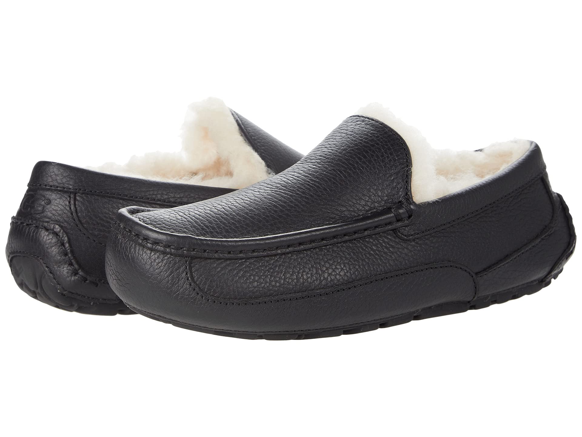 UGG Ascot Slippers Black Nubuck Shearling Lined Moccasins Slip On Men\'s 11 US UGG Ascot Leather Black Slippers - Men main image 4