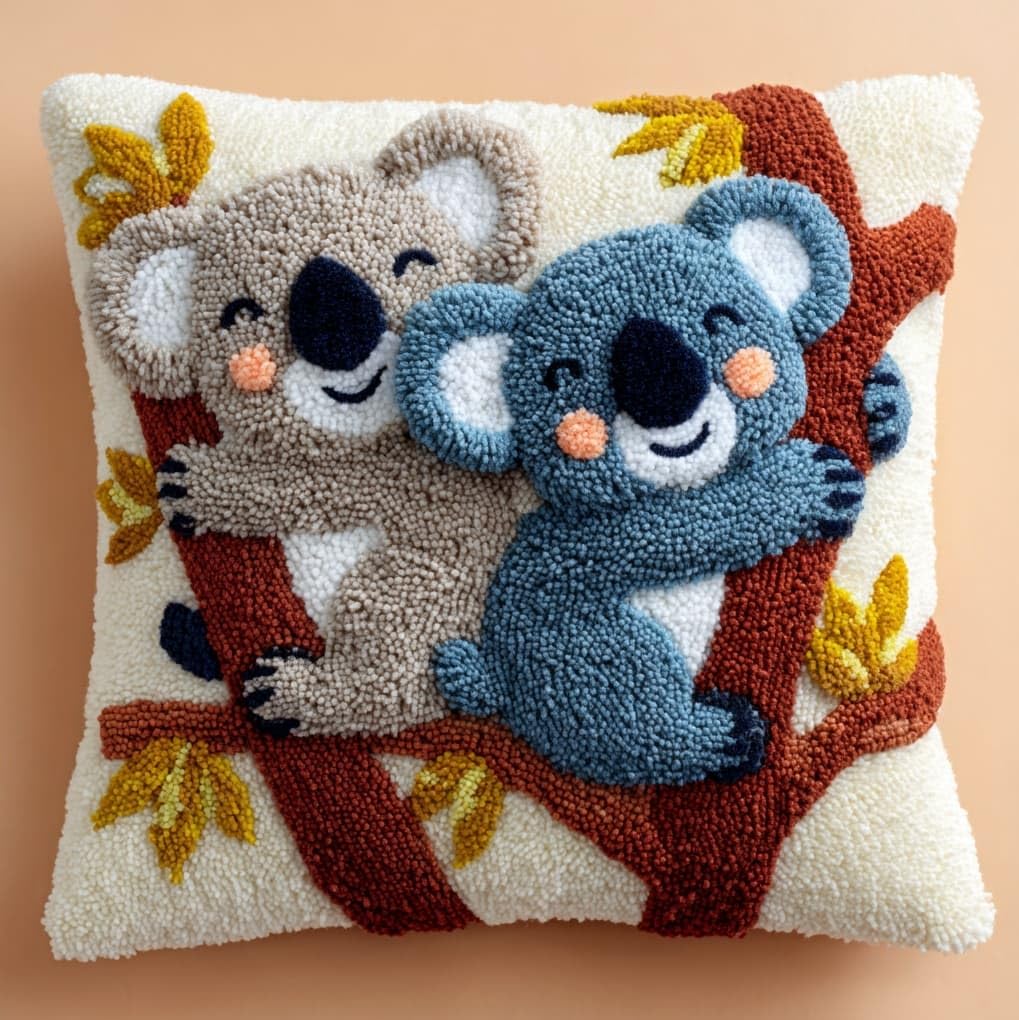 Axiangzik Two Koalas Latch Hook Pillow Making Set,