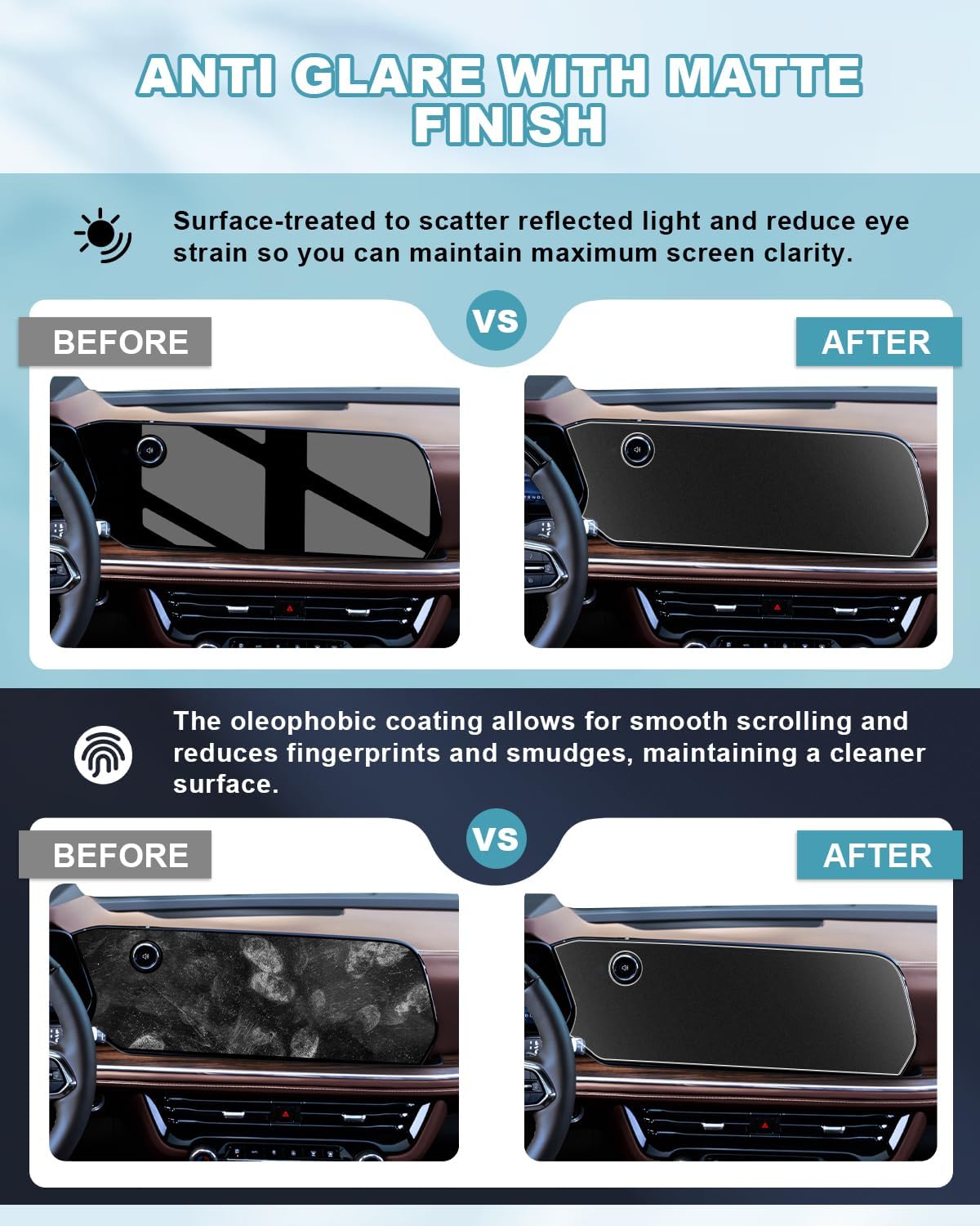 CDEFG UPGRADED 2Pcs for 2025 2026 Chevy Tahoe Suburban Screen Protector Matte Anti Glare, Tempered Glass for 2025 2026 Chevy Tahoe Suburban Accessories (17.7-Inch Touchscreen & 11-Inch Dash) Anti-Fingerprint 9H
