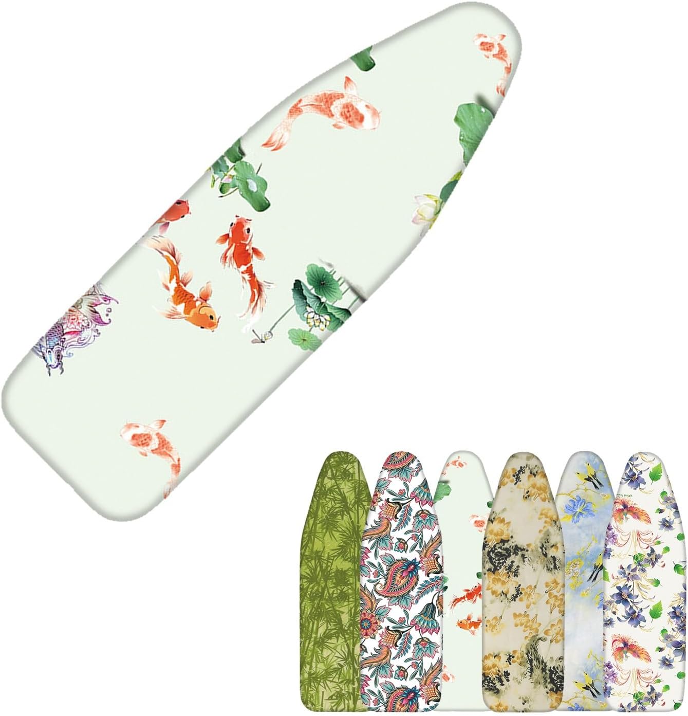 The Original Ironing Board Cover and Pad, Large Ironing Board Cover, Heatproof Floral, Setup for Effortless Ironing Experience(Blue Floral Pattern,120x38cm)