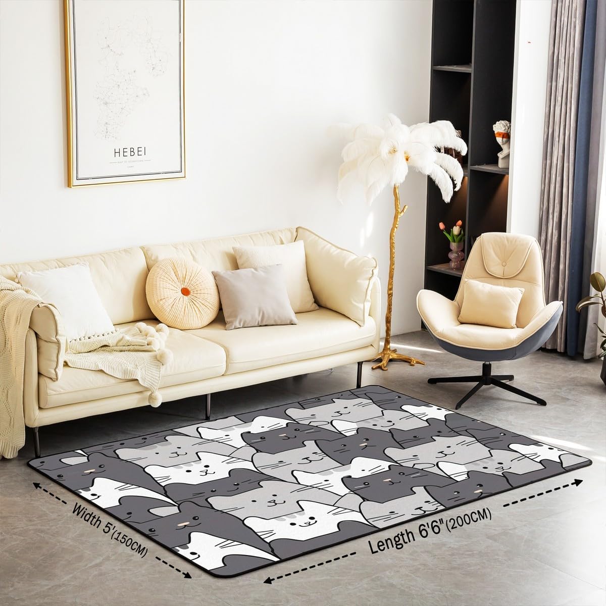 Feelyou Kids Cat Area Rug 3x5 Cats Print Living Room Rugs for Boys Girls Teens Decor Cute Kitten Indoor Floor Mat Cartoon Decorative Carpet Animal Accent Rug