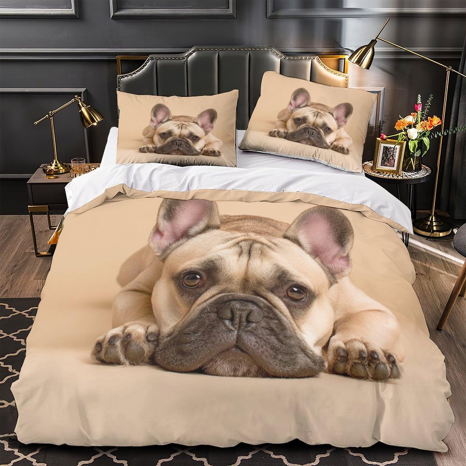 Parure de lit bouledogue français hypoallergénique et douce avec fermeture éclair solide