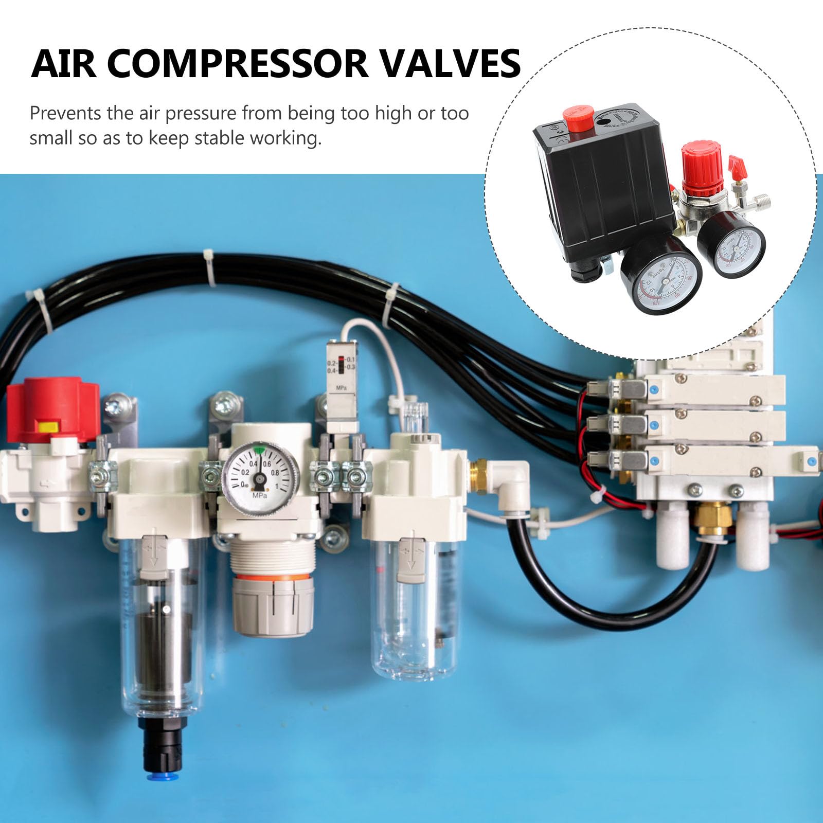 Regolatore Pressione Aria Compressore con Valvola e Manometro Controllo per Compressori Aria Materiale Durevole e Funzionamento Efficiente