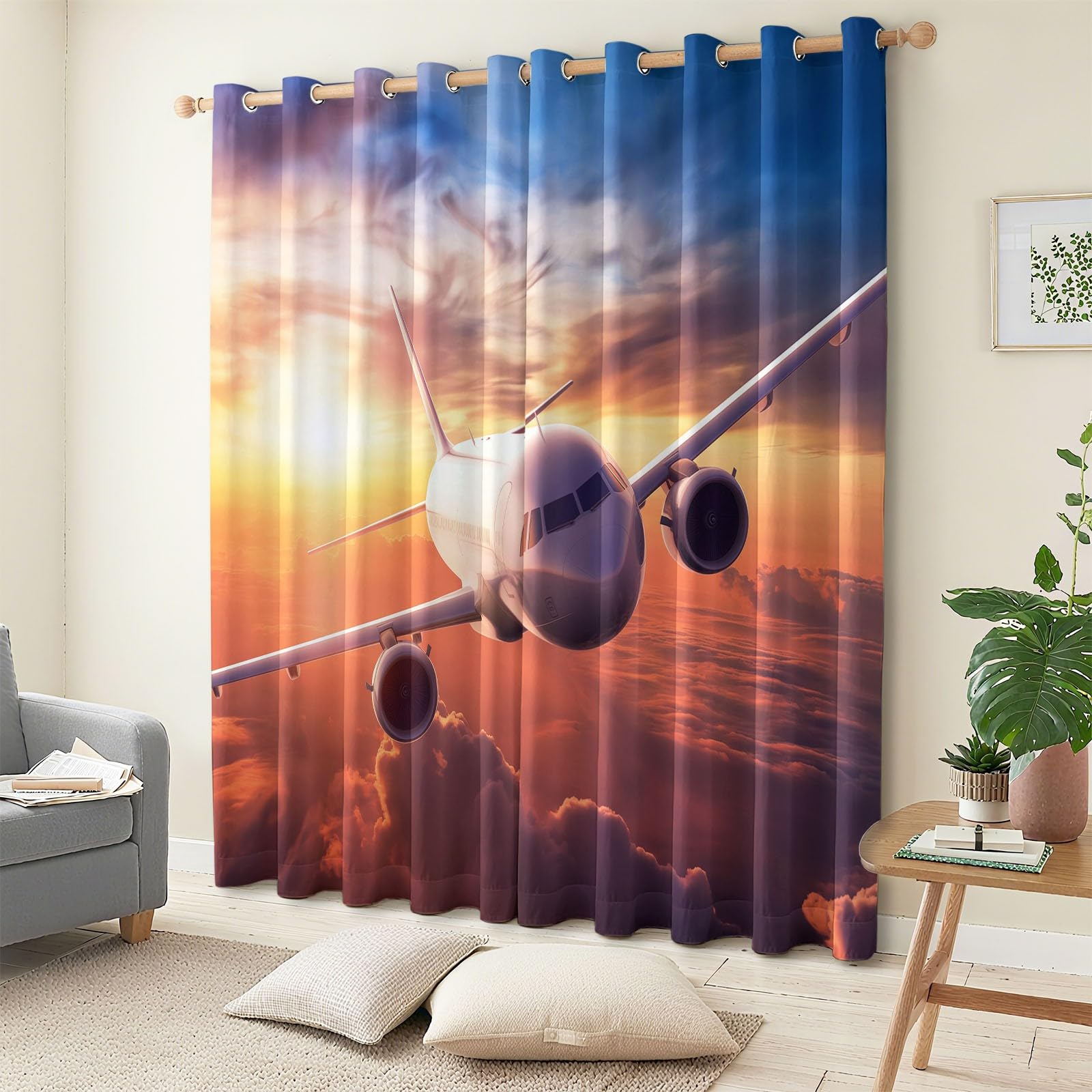 Rideaux à œillets motif avion pour la chambre d'enfant et le salon