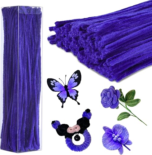 Iuuidu 200 limpiapipas violeta, tallo de chenilla, palos peludos, suministros de manualidades para proyectos de manualidades