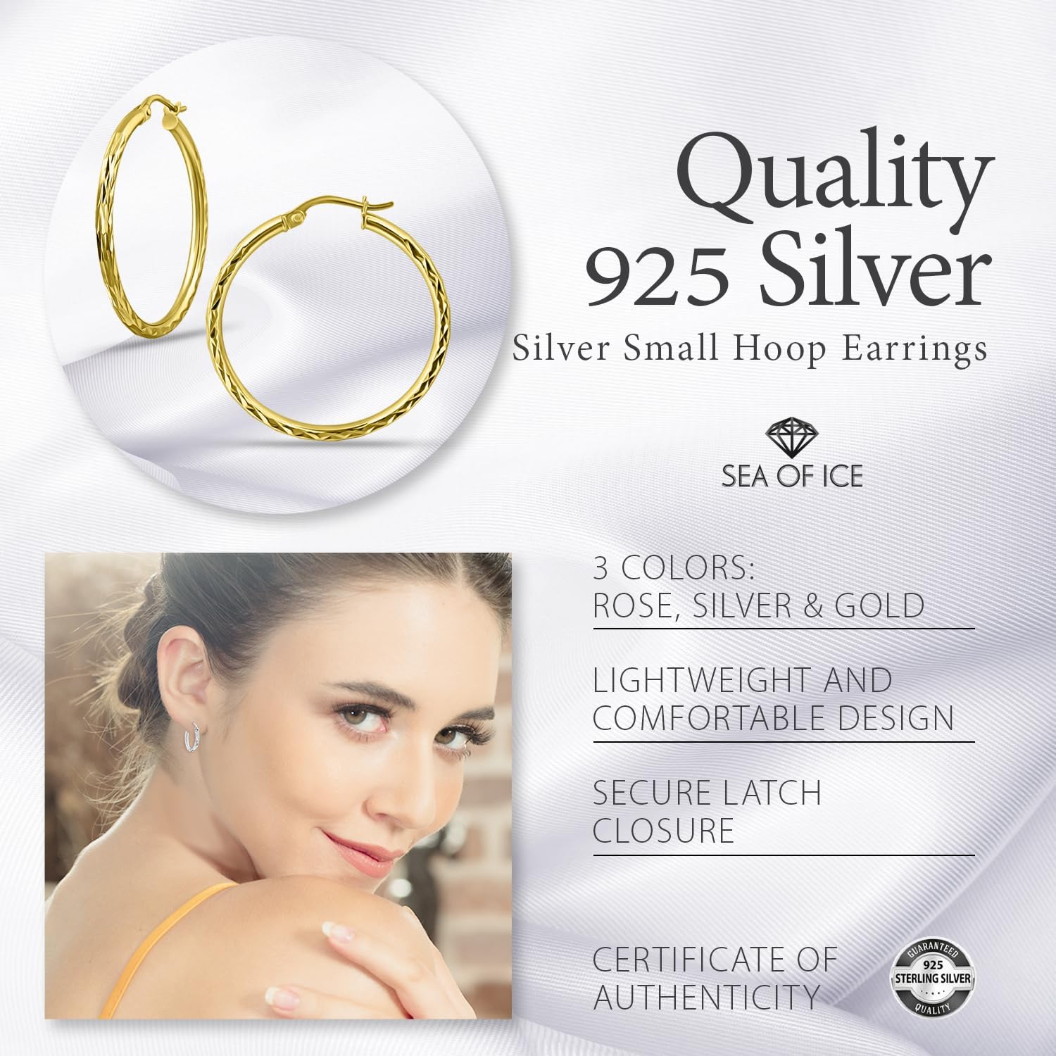 Sterling Silver 2mm Width Diamond-Cut Round Hoop Earrings, 15mm-60mm