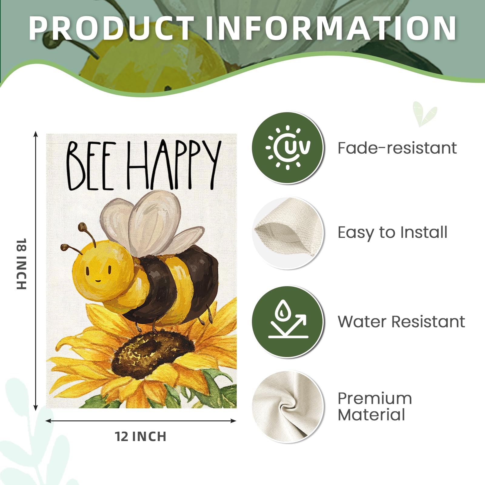 EKOREST Gartenflagge “Bee Happy” – Aquarell-Biene Mit Sonnenblumen, Doppelseitig, Für Frühling & Sommer