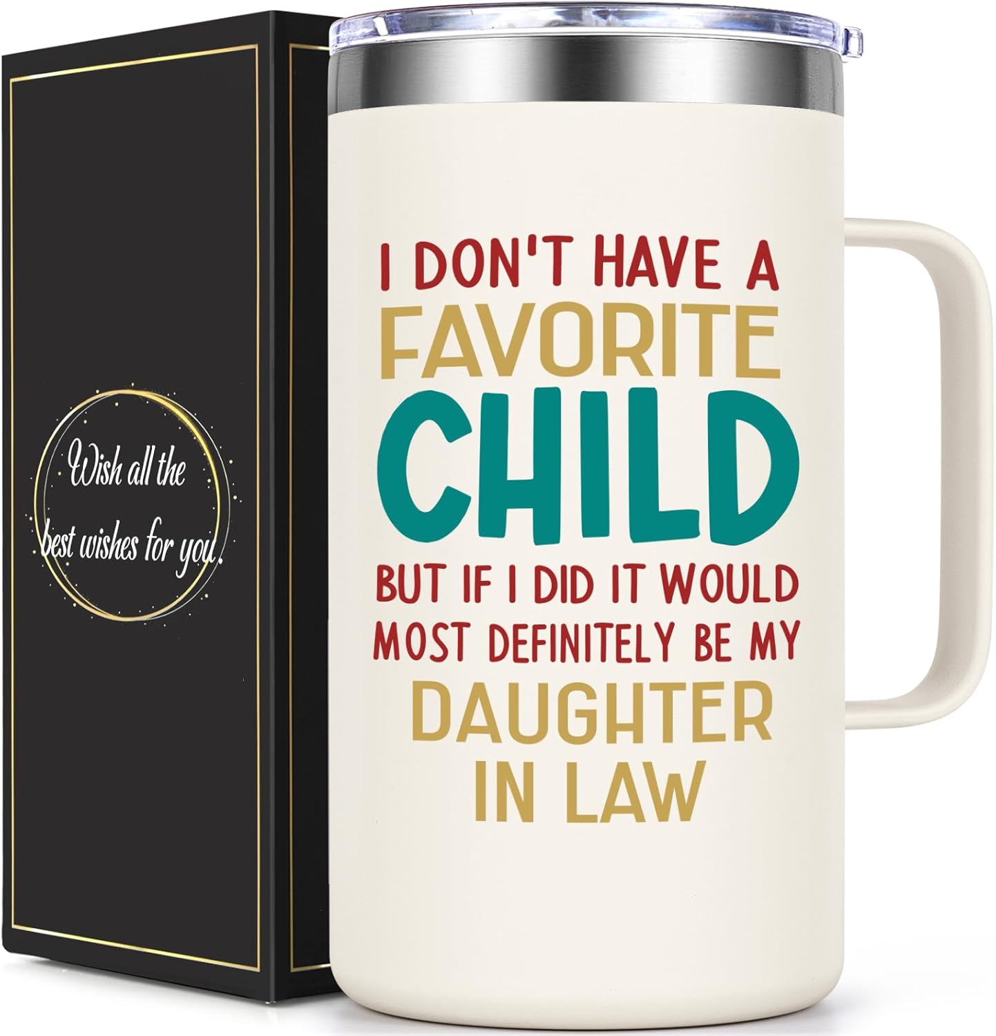 Qtencas Mother In Law Gifts, Gifts for Mother In Law, My Daughter-In-Law Is My Favorite Child 20 Oz Insulated Coffee Mug, Christmas Mother’s Day Gift for Son's Wife, Creamy