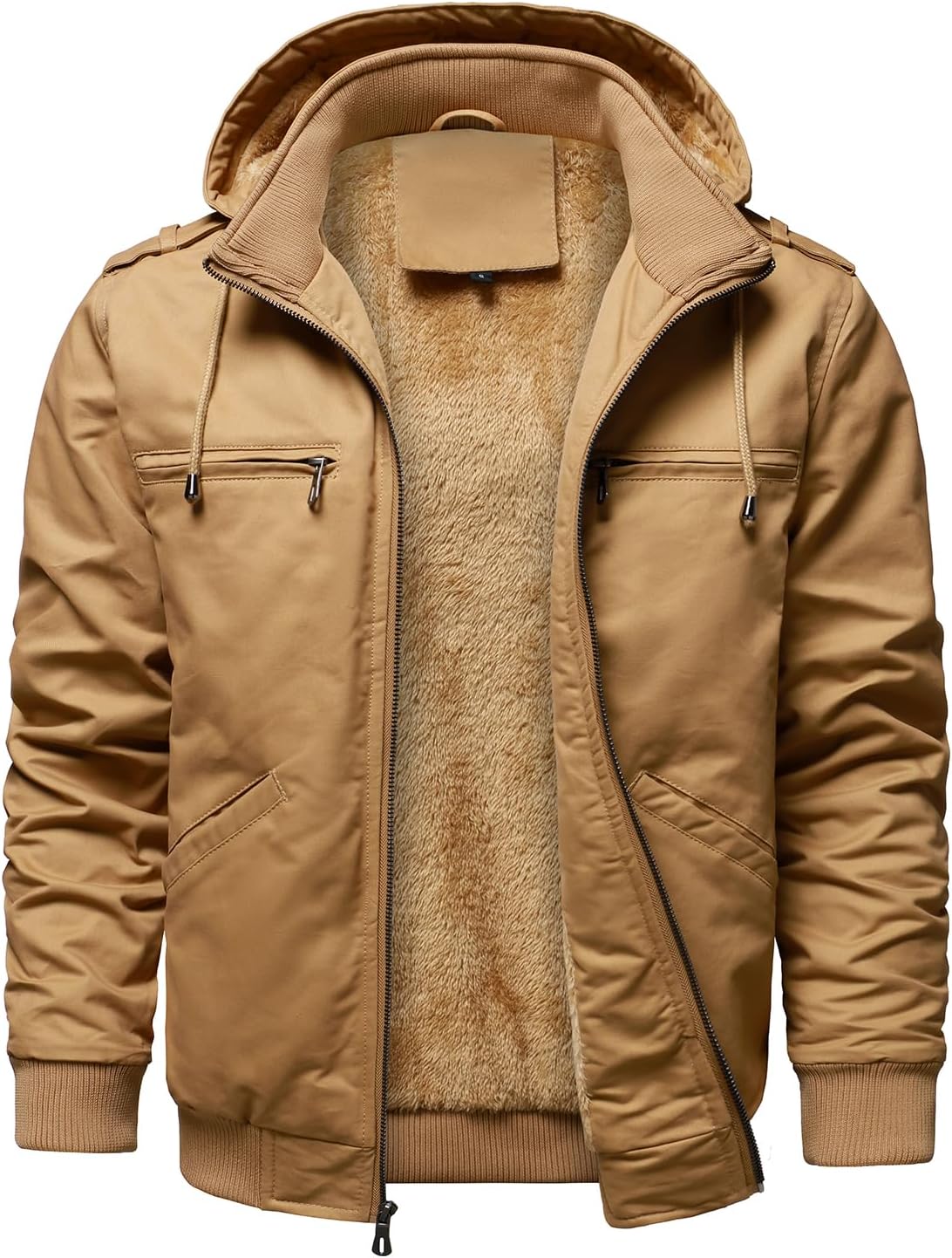 HOOD CREW Men’s Winter Jackets With Multi Pockets Cotton Thick Warm Fleece Lined Coat Hooded Work Cargo Jackets for Men - Image 4