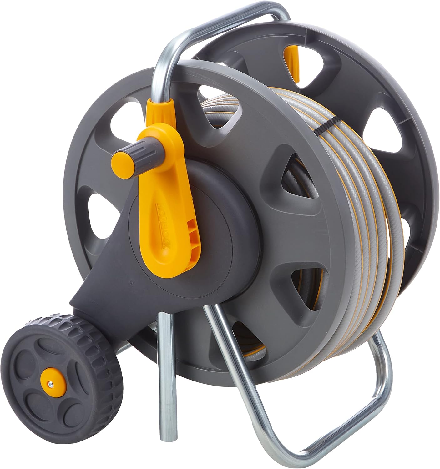 HOZELOCK - Cart Reel 20m : 1-piece Rewind Handle, Sturdy Frame for General Use, Supplied Assembled with 20m Hose, 1 Nozzle and Fittings [2432R0000]