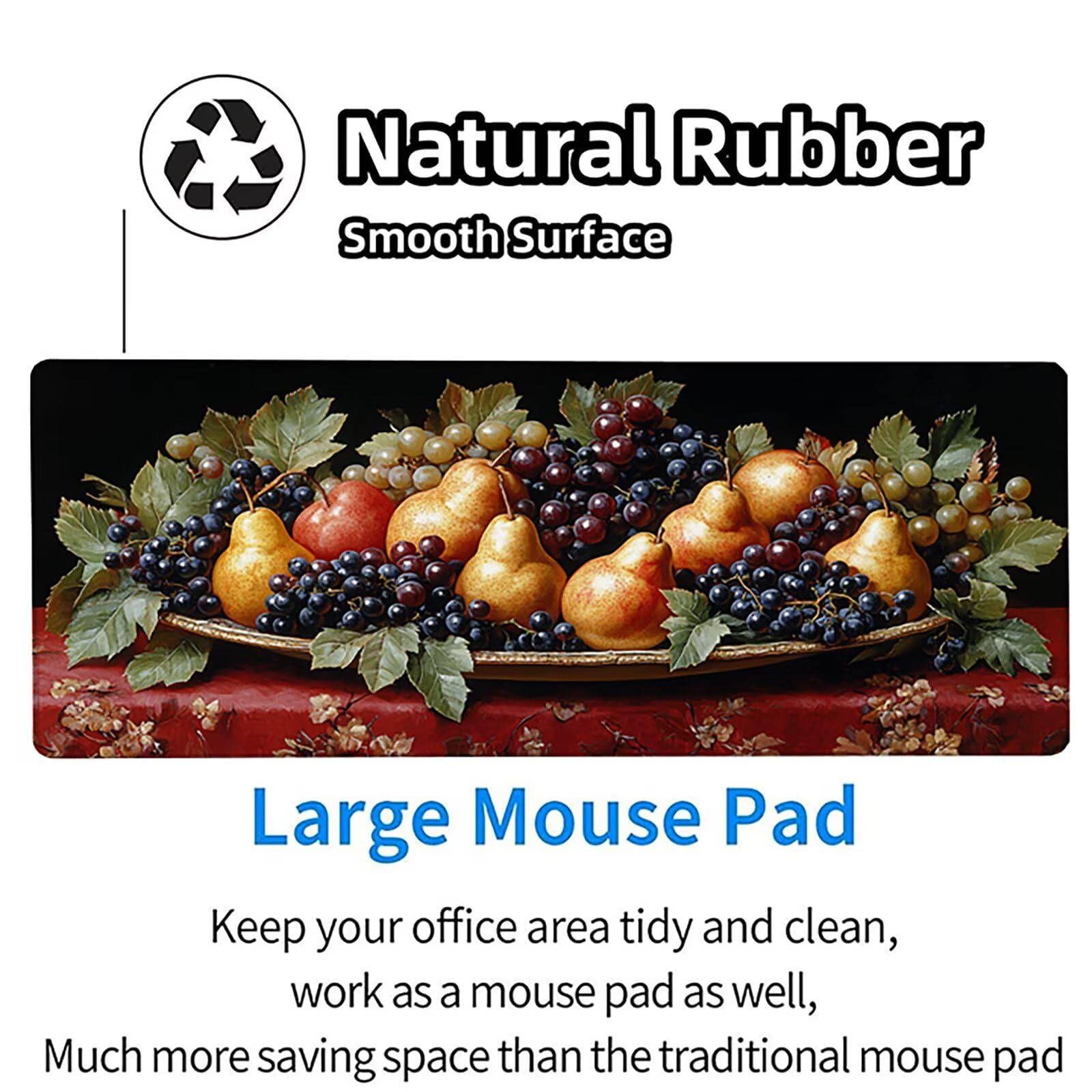 Tappetino Mouse XXL Uva, Frutta Gaming Tappetino Scrivania 1200x600x3mm, Mousepad Grande con Base in Gomma Antiscivolo, Sottomano Scrivania con Bordi Cuciti, Ufficio Accessori Gaming, per PC 0-4040