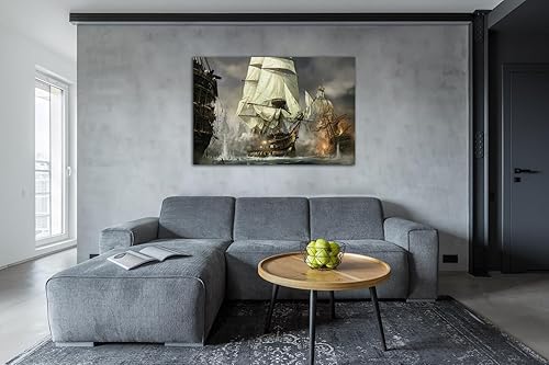Vista 52 de RAOMAAE Cuadro de arte de pared de batalla naval, barco pirata, velero, póster impreso, lienzo moderno, hogar, sala de estar, oficina, decoración