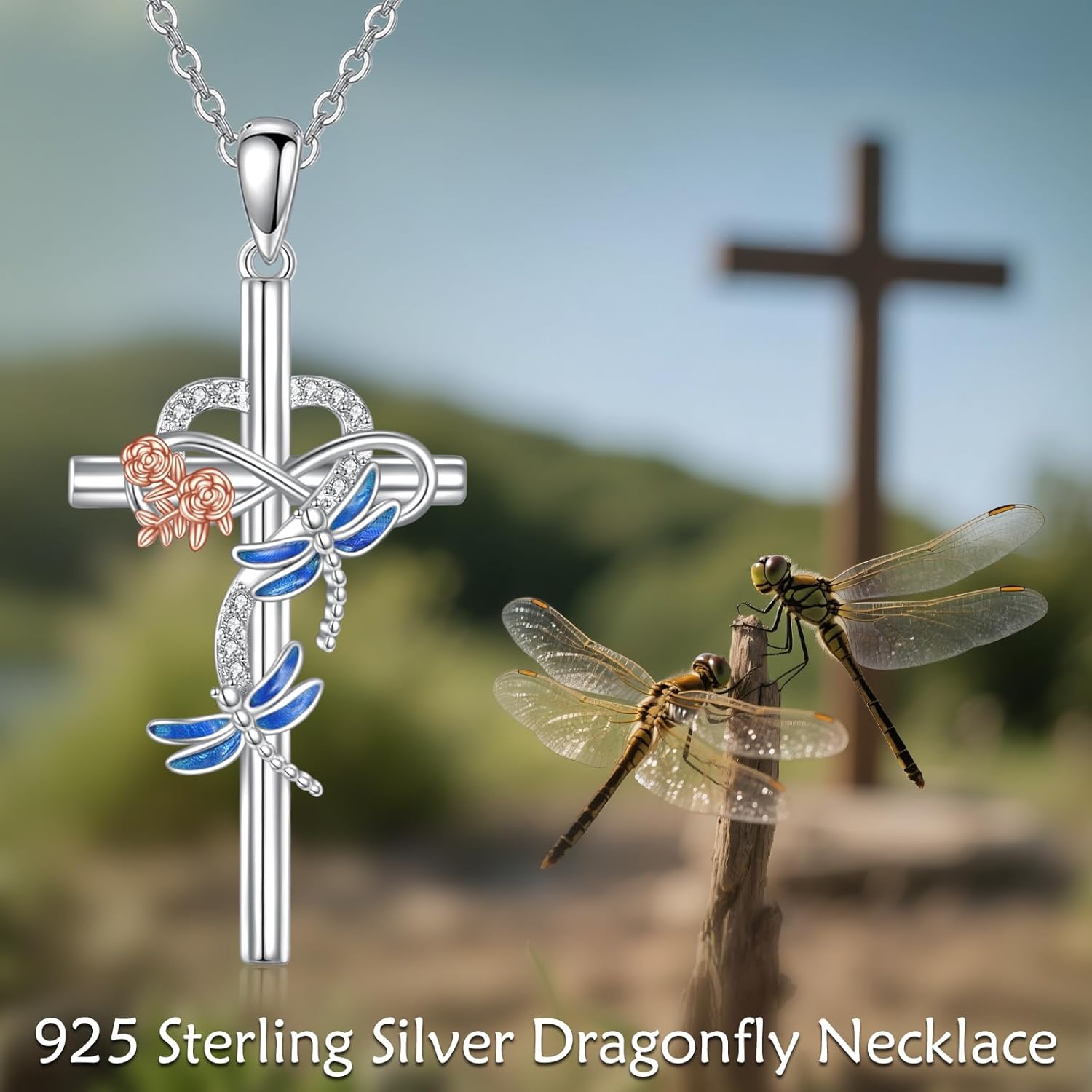 Dragonfly Necklace for Women 925 Sterling Silver Cross Pendant Necklace Dragonfly Jewelry Gifts for Women - Image 4