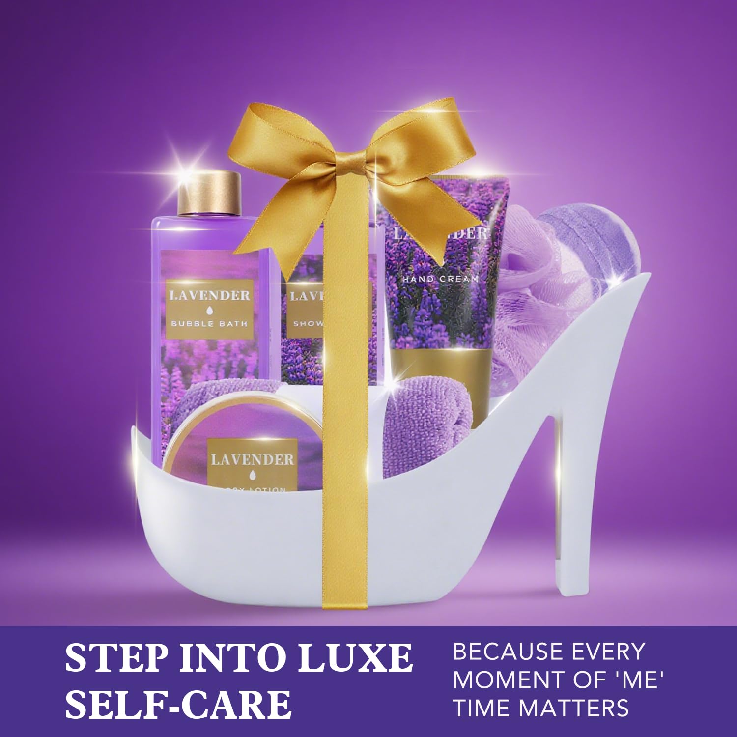 Spa Luxetique Gifts for Women 8pcs Relaxing Lavender Gift Set for Women High Heel Spa Gift for Womens Birthday Gifts for Womens Mom Grandma Teacher Nurse Valentines Day Gift for Her - Image 7