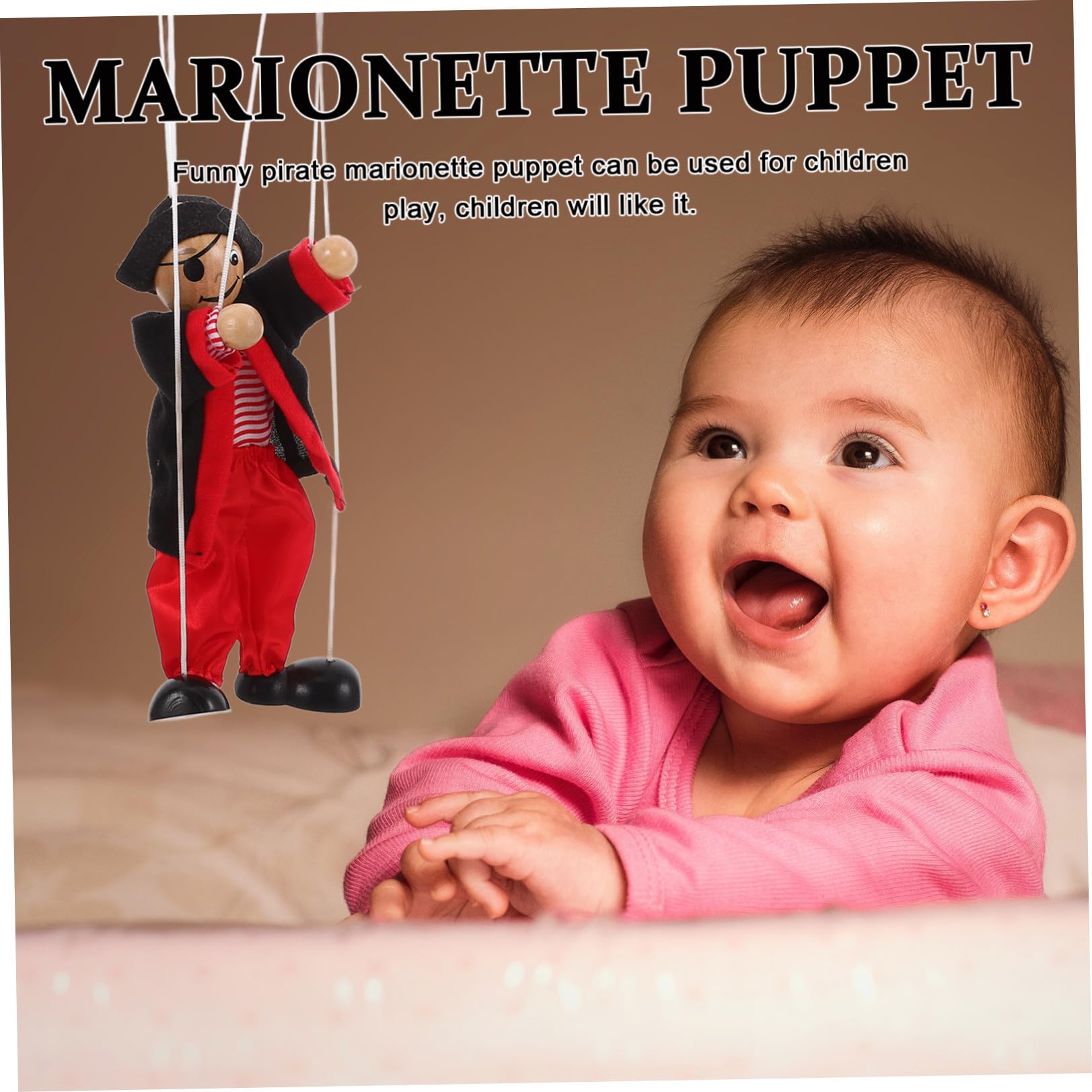 VICASKY Marionnette à Fils Pirate en Bois Noire pour Garçon Et Filles, Marionnette Ventriloque De Théâtre, Jouet Interactif Éducatif pour Spectacle Et Décoration