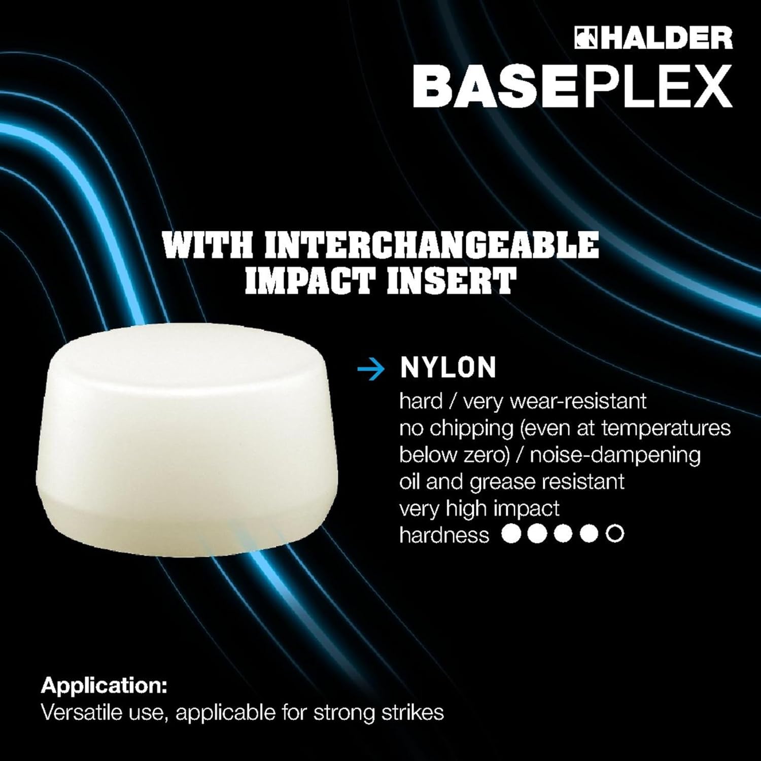 Halder Baseplex Soft-Faced Mallet 3908.030 - Hard Nylon Inserts, Zinc Die-Cast Housing with Overstrike Protector, Varnished Wooden Handle, 30mm, 12.7 oz.