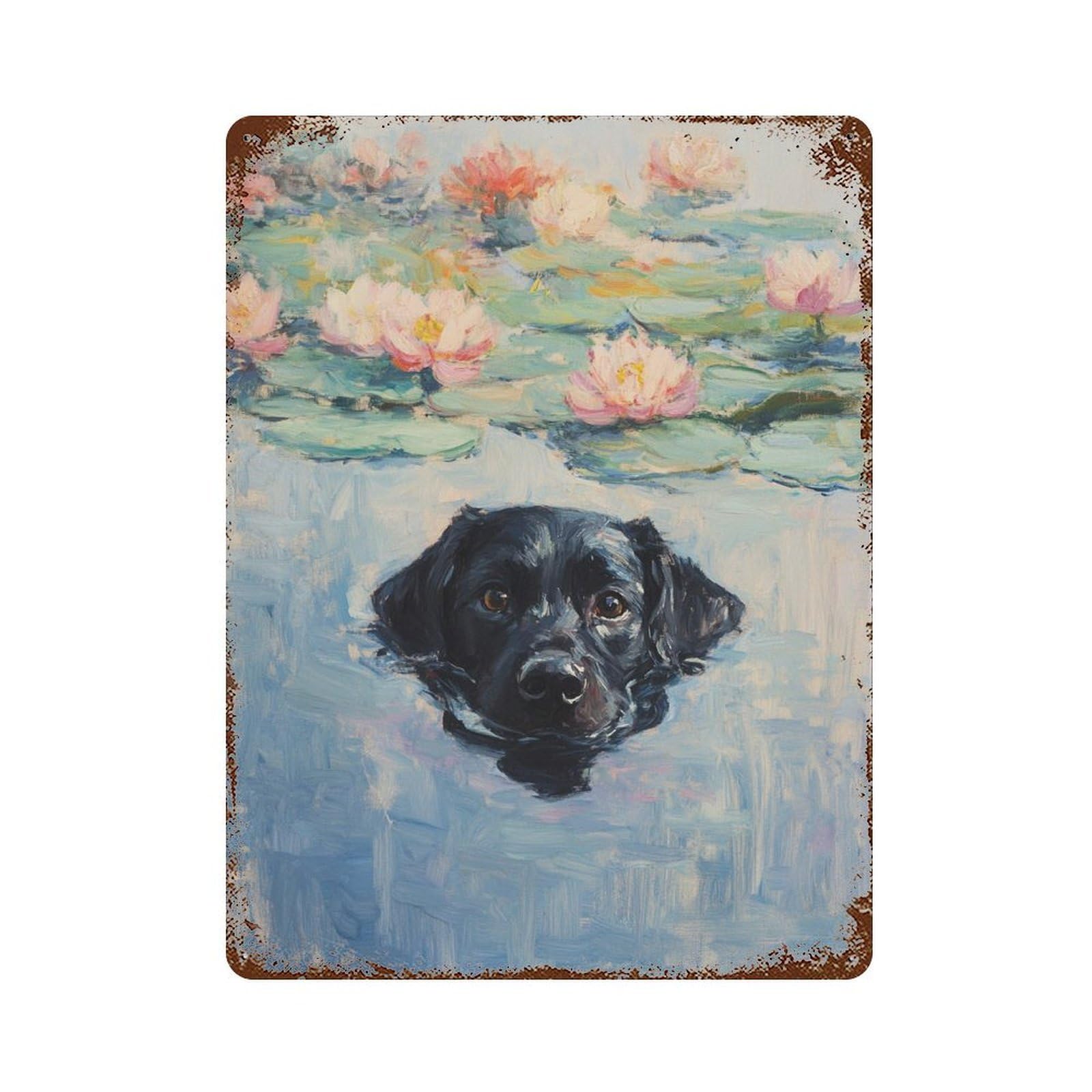 Distressed Metal Wall Sign Black Labrador Retriever Painting-3 15.7"x11.8", Shabby Chic Decor for Patio, Garden Room And Bar Decor