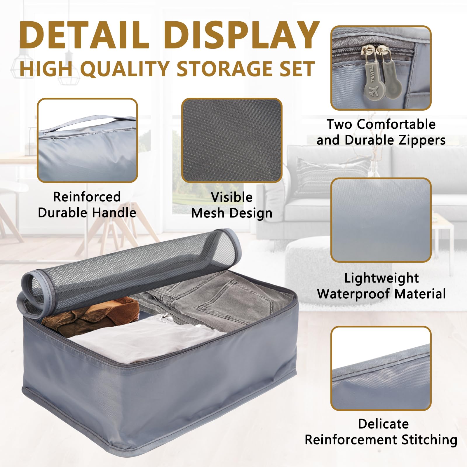 Packing Cubes - Organizer per valigie, 16 pezzi, grandi borse per bagagli, viaggi in famiglia, conservazione a casa (16, grigio chiaro)