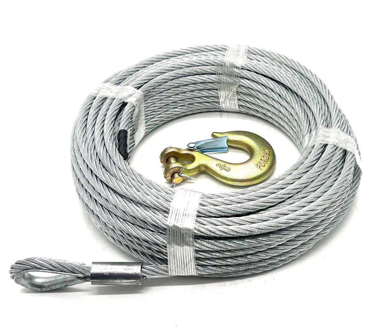 3/8 Inch Diameter Galvanized Steel Cable, Winch Cable, Tow Cable, 7X19 Flexible Construction. (Winch Cable – 3/8” Clevis Hook One End, 100 ft)