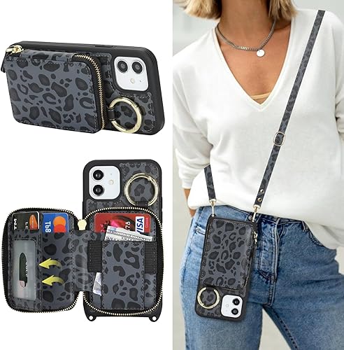 Miniatura 33 de Funda Cartera Bandolera para iPhone 11, Cuero PU Cremallera Bolso Cartera Funda Plegable con Tapa, Funda Folio con Soporte con Ranuras para Tarjetas