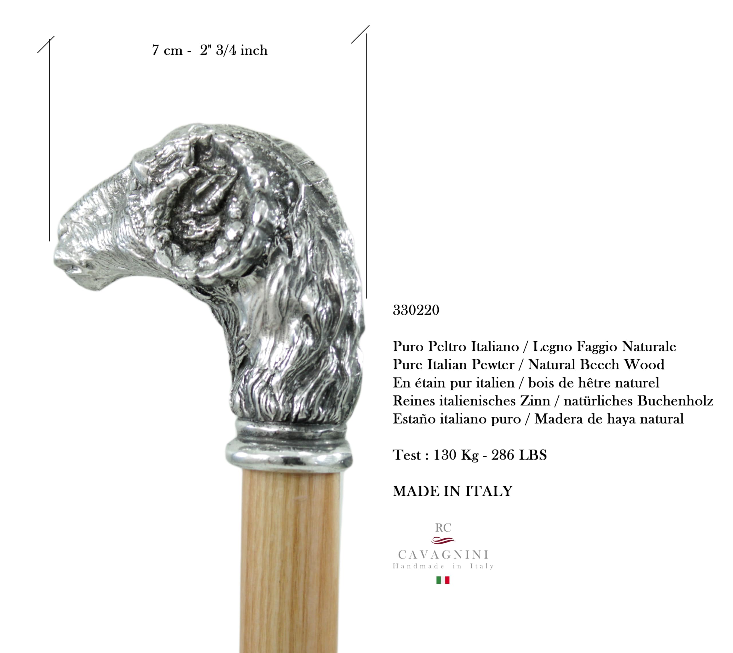Elegante bastón de Madera Cavagnini para Hombre y Mujer, Fabricado en Italia, con Cabeza de Cabra.