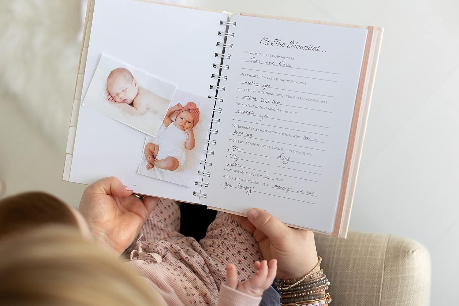 Pearhead Little Bundle of Joy Pregnancy Journal, Guided Pregnancy Memory Book with Sonogram Photo Insert, First to Third Trimester Milestone Tracker, Baby Shower Gift, Blush Pink Leaf