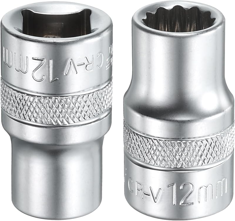 Soquete estriado de 12 mm com 12 pontas e encaixe quadrado de 1/2 pol. HARFINGTON, 38 mm, pacote com 2 peças