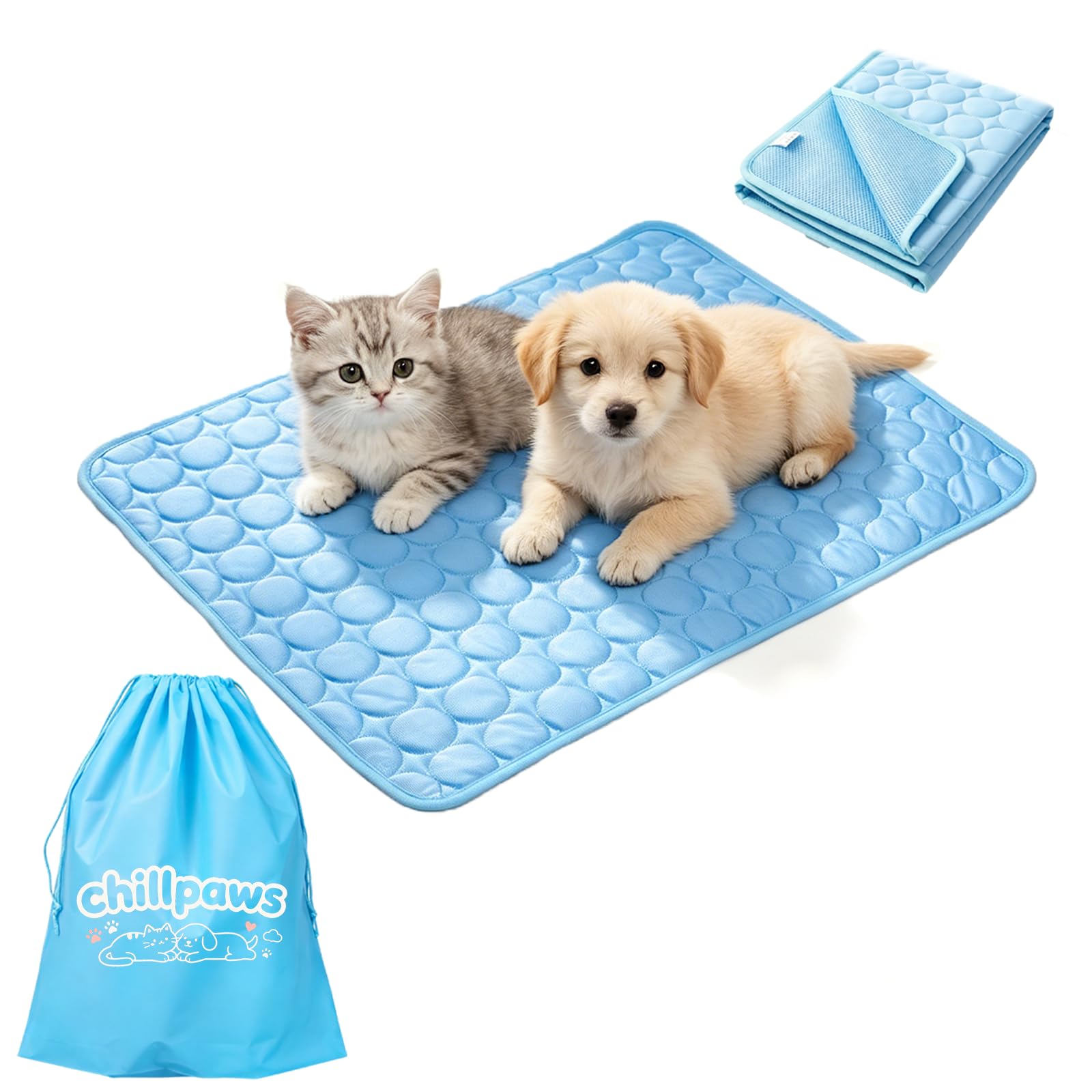 Chillpaws Cooling Mat Gel-Free Pet for Dogs & Cats, Ice Silk, Breathable Washable, Lightweight and Foldablet, No Water or Electricity Needed，Suitable for Everyday Use Indoors ，XL