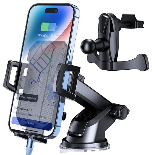SUUSON Phone Holder for car -3in1 Long arm car Phone Holder Mount, Suitable for car Dashboard/Windshield/Vent, car Adjustable Phone Holder, Compatible with All Smart Phones and Cars