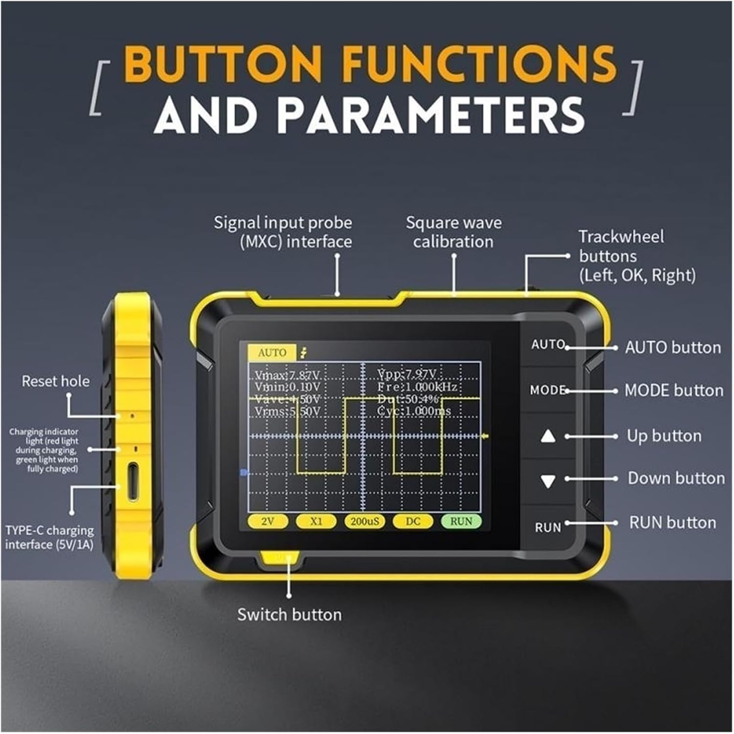 MINING DSO152 Portable Digital Oscilloscope button functions and parameters