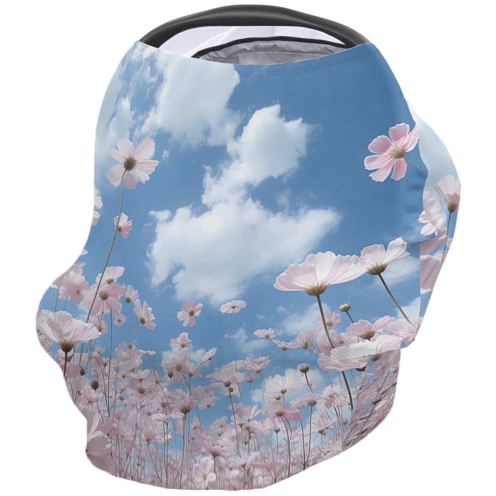Nursing Cover for Breastfeeding Scarf, Sky Cloud Pink Flower Baby Car Covers Super Soft Multi Use for Canopy Shopping Cart Cover Blanket Stroller Cover
