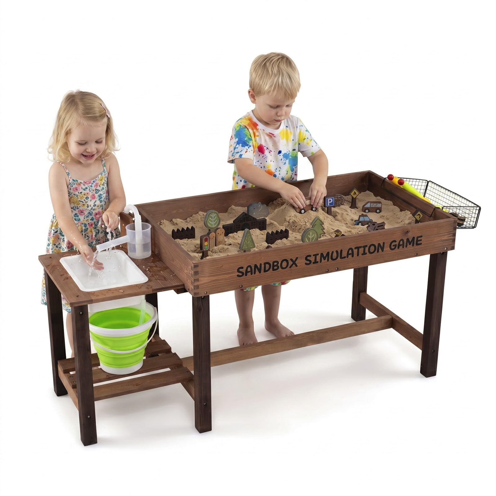 COSTWAY Sensory Table with Water Pump & Sink, Toddler Activity Table